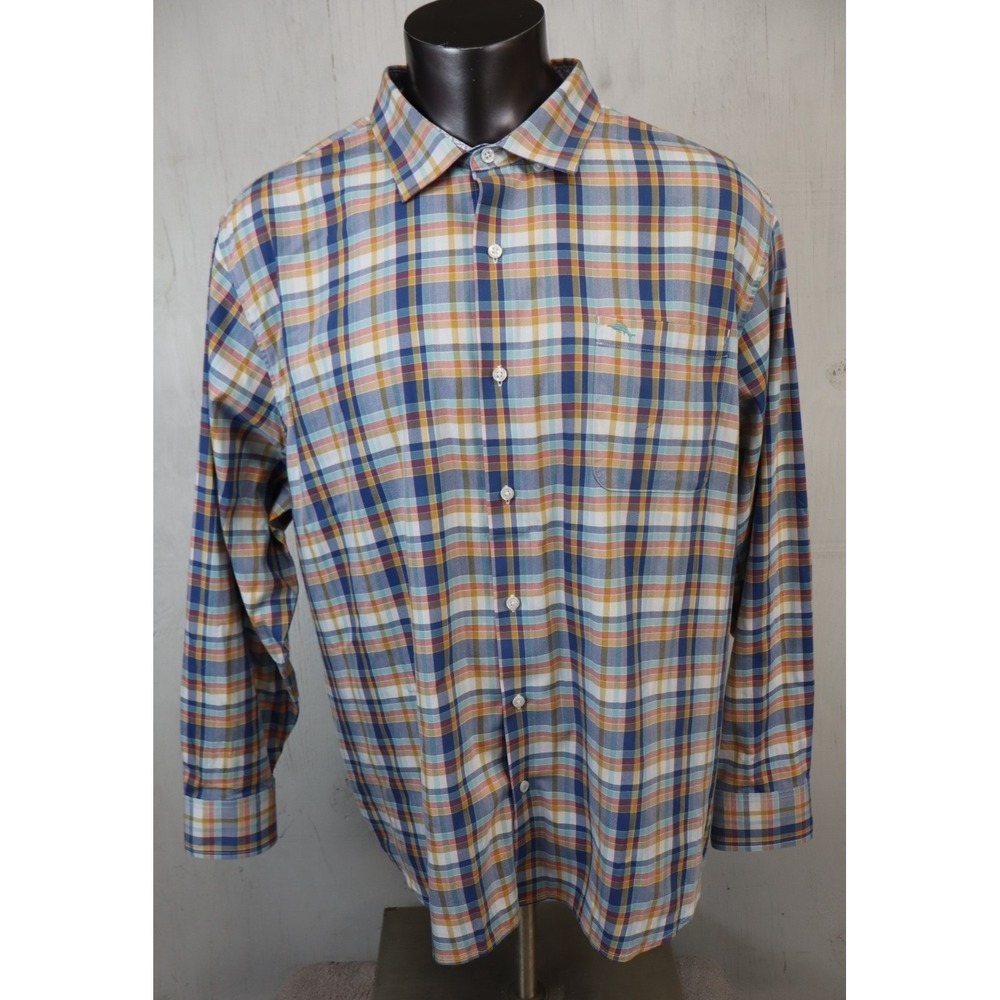 Mens Tommy Bahama Button Front Shirt Sarasota Stretch Size 2XL Multicolor Check